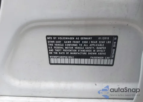 2015 Volkswagen Cc 2.0T Sport z USA, uszkodzony, nr VIN WVWBP7AN2FE819241